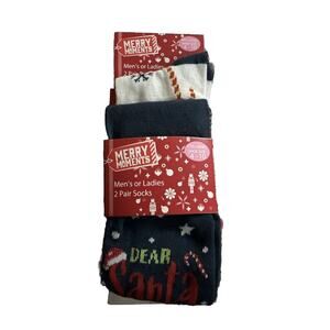 Holiday Novelty Socks Merry Moments Ladies 2 Pair Size 4-10 Dear Santa NWT